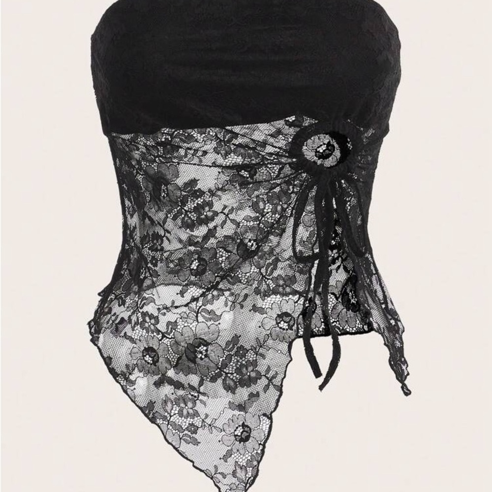 Black Lace Strapless Top